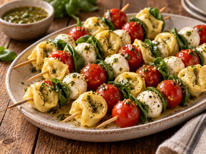 Basil Tortellini Caprese Skewers